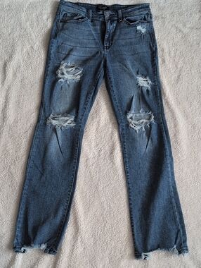 Judy Blue  Size 11/30 Distressed Dark Blue Straight Leg Jeans